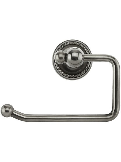 Brass Swinging Toilet-Paper Holder with Rope Rosette in Antique Pewter.